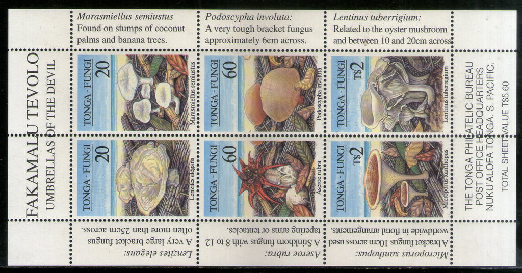 Tonga 1997 Mushroom Fungi Plant Sheetlet MNH # 12593