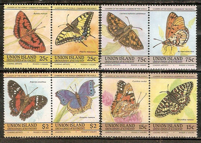 St. Vincent Gr. Union Islands 1985 Butterflies Insect Fauna 8v MNH # 3174