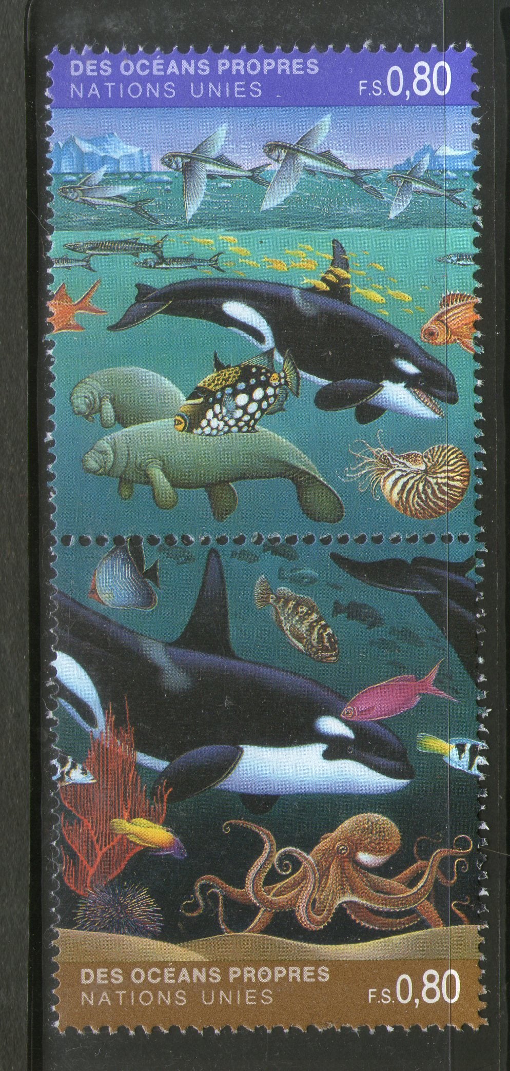 United Nations 1992 Clean Oceans Whale Fauna Sea Animal Sc 215a MNH # 3212