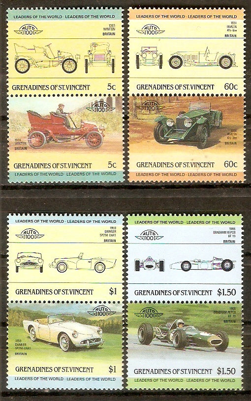 Gr. of St. Vincent 1985 Motor Cars Automobile Transport 8v MNH # 3309