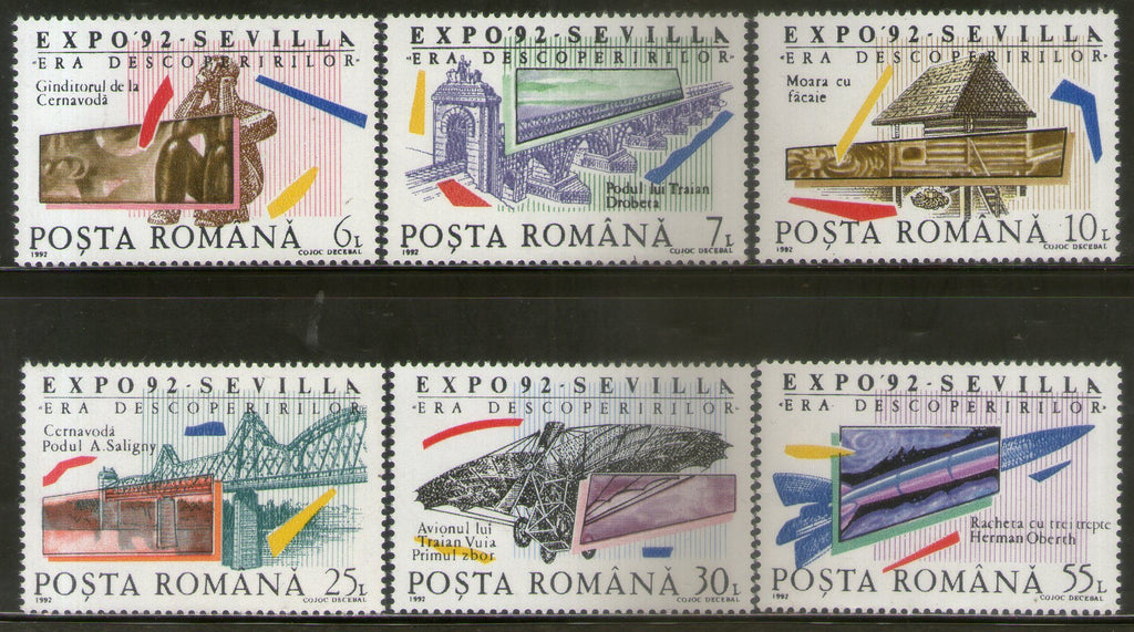 Romania 1992 Bridge Art Aviation Designs Sc 3762-67 MH # 3444