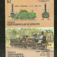 St. Vincent Gr. Bequia 1987 LNW Cornwall 1847 UK Locomotive Sc 31 Imperf MNH # 3869