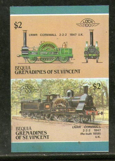 St. Vincent Gr. Bequia 1987 LNW Cornwall 1847 UK Locomotive Sc 31 Imperf MNH # 3869