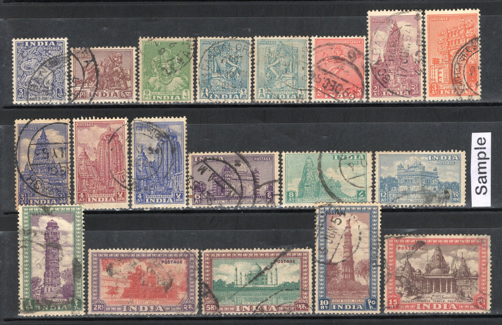 India 1949-51 Archaeological 1st Definitive Series Phila D1-19 19v Set Used # 47