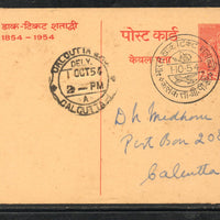 India 1954 9p Trimurti Stamp Centenary Culcutta GPO FD Cancelled Used Post Card # 5445