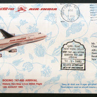 USA 1993 New York  to Delhi Boeing 747-400 Arrival Air-India First  Flight Cover # 6754