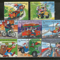 St. Vincent 1996 Transport Workers Railway Mickey Donald Goofy Disney Cartoon Cinema 9v MNH # 738