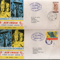 Iran 1967 Teheran to Bombay To Teheran Air-India First Flight Covers # 7447