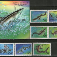 Tanzania 1993 Sharks Marinelife Fish 7V + M/s MNH # 7723