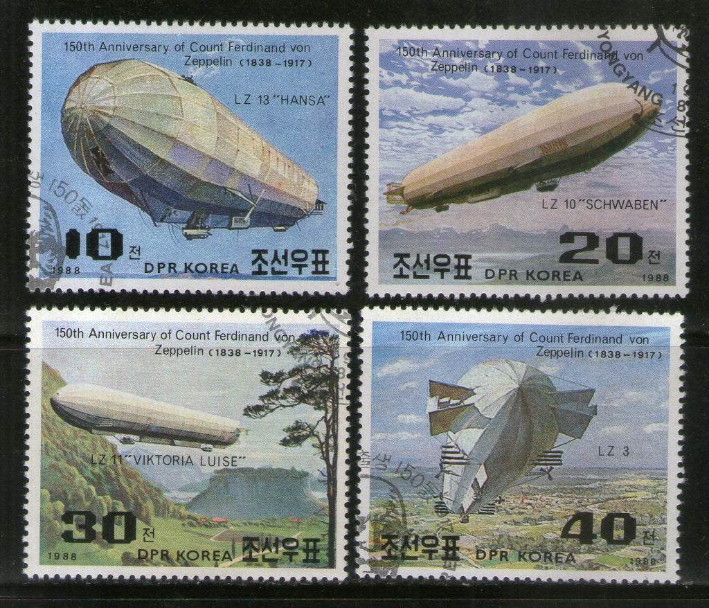 Korea 1988 Zeppelin Graf Airship Transport 4v Cancelled Set # 7877