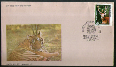 India 1976 25p Deer Indian Wildlife Tiger Animals Phila-675 FDC