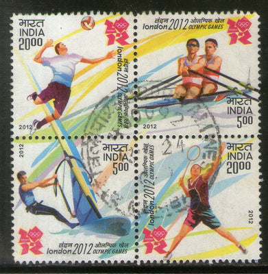 India 2012 London Olympic Games Badminton Sailing Rowing Sport Se-tenant Used Stamp # 1039