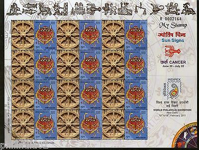 India 2011 My Stamp Sun Sign Cancer Konark Sun Temple UNESCO Site Sheetlet MNH