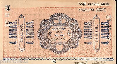 India Fiscal Gwalior State 4As Stamp Paper Type 55 KM 553 Good Condition #10675C