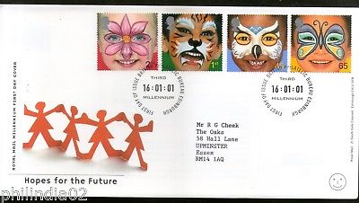 Great Britain 2001 Millennium Painted faces of children Tiger Owl 4v FDC # F31