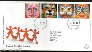 Great Britain 2001 Millennium Painted faces of children Tiger Owl 4v FDC # F31