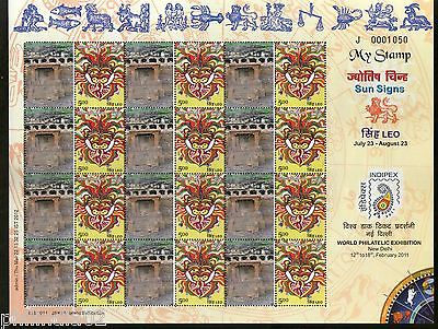 India 2011 My Stamp Sun Sign Leo Ellora Caves UNESCO Site Tourism Sheetlet MNH