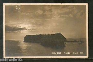 Italy 1930 Napoli Nisida Sunset Used View Post Card to India # 1454-71