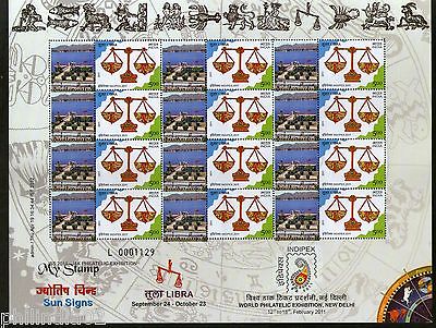 India 2011 My Stamp Sun Sign Libra Patnitop Lake Jammu Tourism Sheetlet MNH