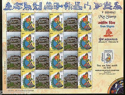 India 2011 My Stamp Sun Sign Aquarius Thiksey Monastery Buddhist Site Sheetlet M