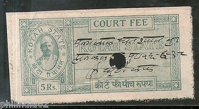 India Fiscal Kotah State 5 Rs Type 10 KM 107 Court Fee Stamp Used # 4174D