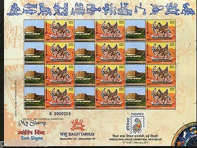 India 2011 My Stamp Sun Sign Sagittarius Bahu Fort Jammu Architect Sheetlet MNH