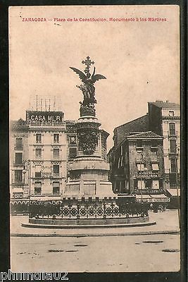 Spain 1904 Zaragoza Constitution Square Monument Used View Post Card # 1454-69