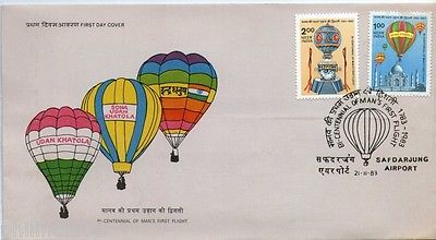 India 1983 Bi-Centenary of Man's Flight Phila-949-50 SAFDARJUNG AIRPORT Sp Canc