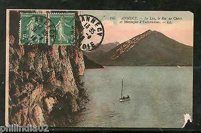 France 1919 Annecy - Lake & Rock de Chere Mountain Entrevernes-LL Viewcard India